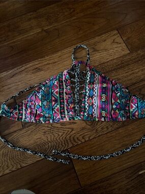 Xhilaration Multicolor Tribal Print Bikini Top - Pink, Turquoise, Black